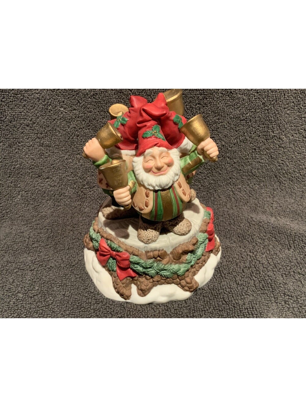 Fitz and Floyd HP Music Box with Holiday Bell Choir Elves - Plays Jingle Bells
